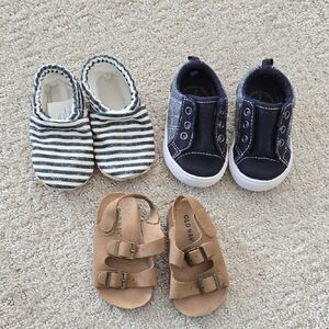 Old Navy Striped, Navy, and Tan Kids Shoe Trio